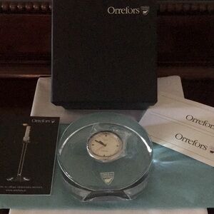 NIB ~ Orrefors Puck lead crystal clock